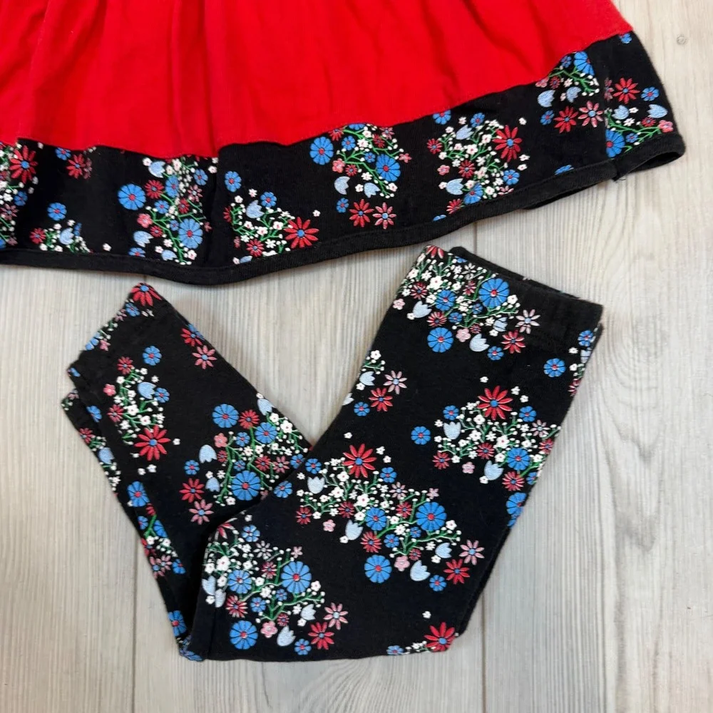 Vintage Spumoni by Rose Cage Red Floral Tunic and Leggings Set Toddler 2T USA